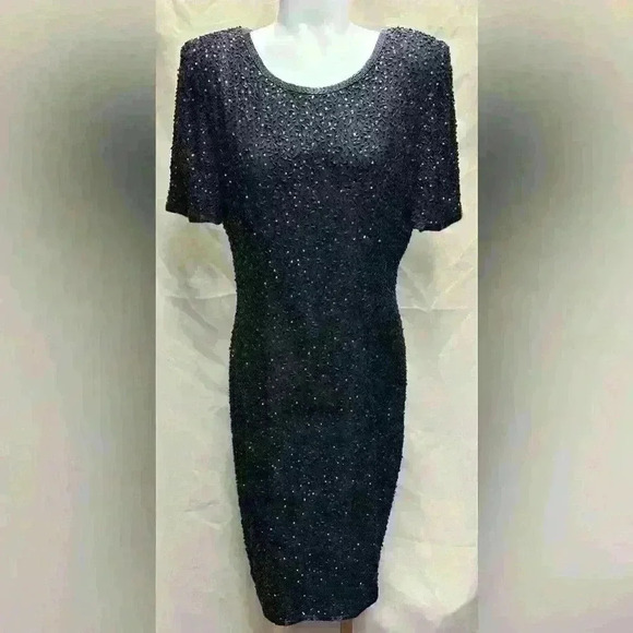 The Pageant Shop Minneapolis Vintage Black beautifully beaded Dress Size 8 Silk